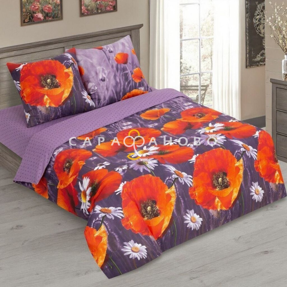 Ткань Бязь 220 см рис. 12528-1 Алые маки (основа)