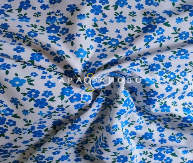 Ткань Теплый хлопок (Фланель) 150 см 170 гр диз Голубой цветок на белом