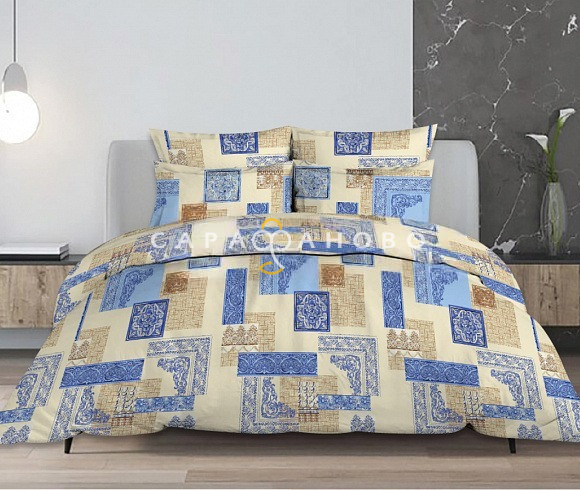 Ткань Бязь детская 150 см 120 гр рис Арабески 1292-2 бежевый дубл.