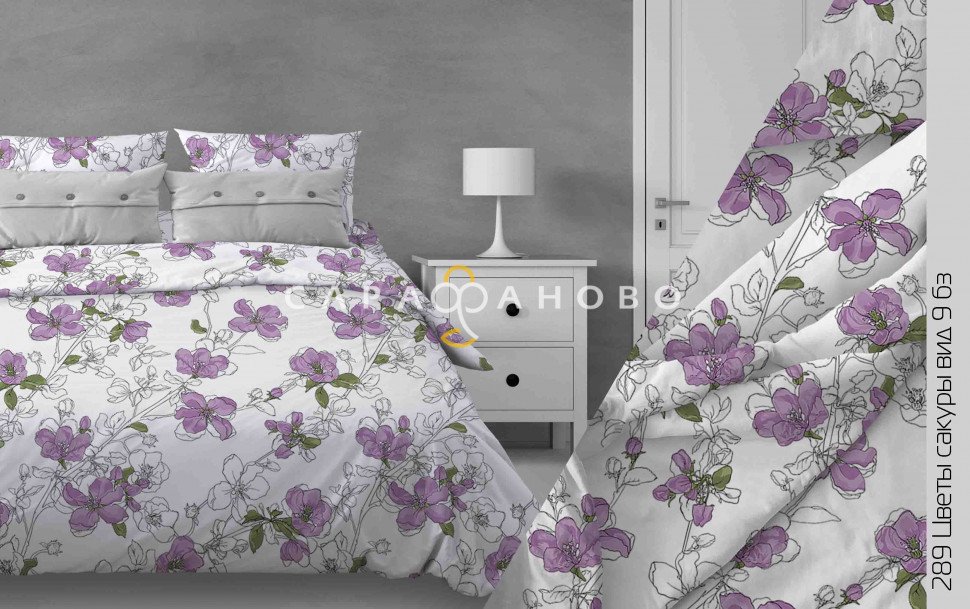 Ткань Бязь 220 см 120 гр рис. 289в9 Цветы сакуры