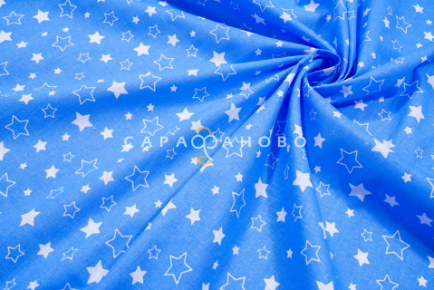 Ткань Бязь 150 см 120 гр О/М звезды на синем На отрез