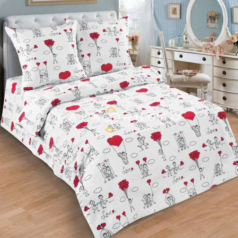 Ткань поплин 150 см Любовь - Морковь рис 10149 вид 1