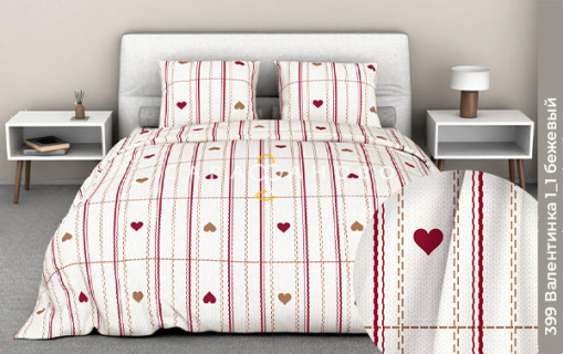 Ткань Бязь 150 см 140 гр рис валентинка 1/1 вид бежевый