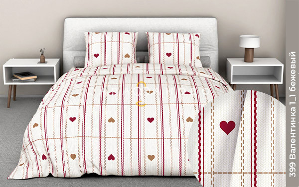 Ткань Бязь 150 см 140 гр рис валентинка 1/1 вид бежевый