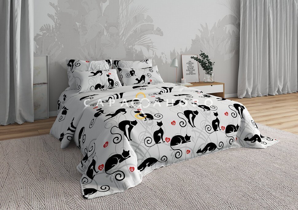 Ткань Бязь Люкс 220 см 125 гр рис Кошки на белом