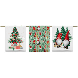 Ткань Полотно вафельное 150 см 150 гр рис 29295 вид 1 "Новогодние гномики" 