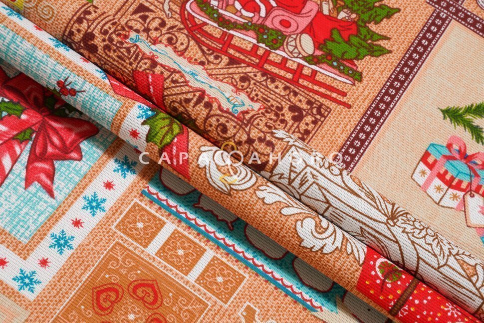 Ткань Рогожка 150 см арт. 904 рис 35045 вид 1 Новогодние мотивы