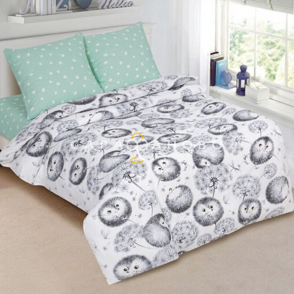 Ткань Поплин 150 см 115 гр рис Ежата 12967-1 (компаньон)