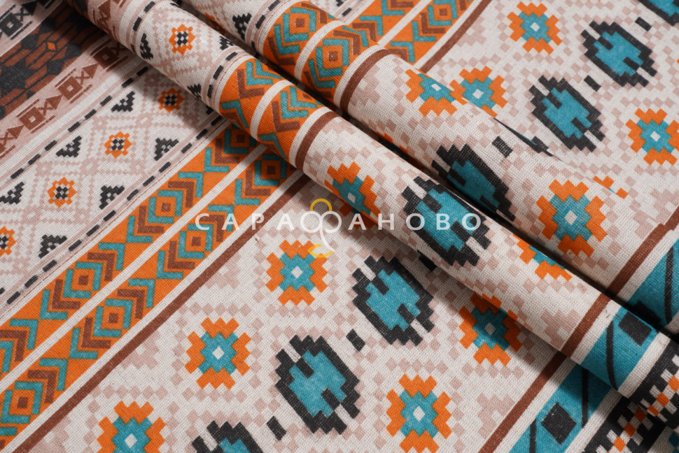 Ткань Полулён п/варёный 150 см рис Марокко (бохо-шик) № 1612