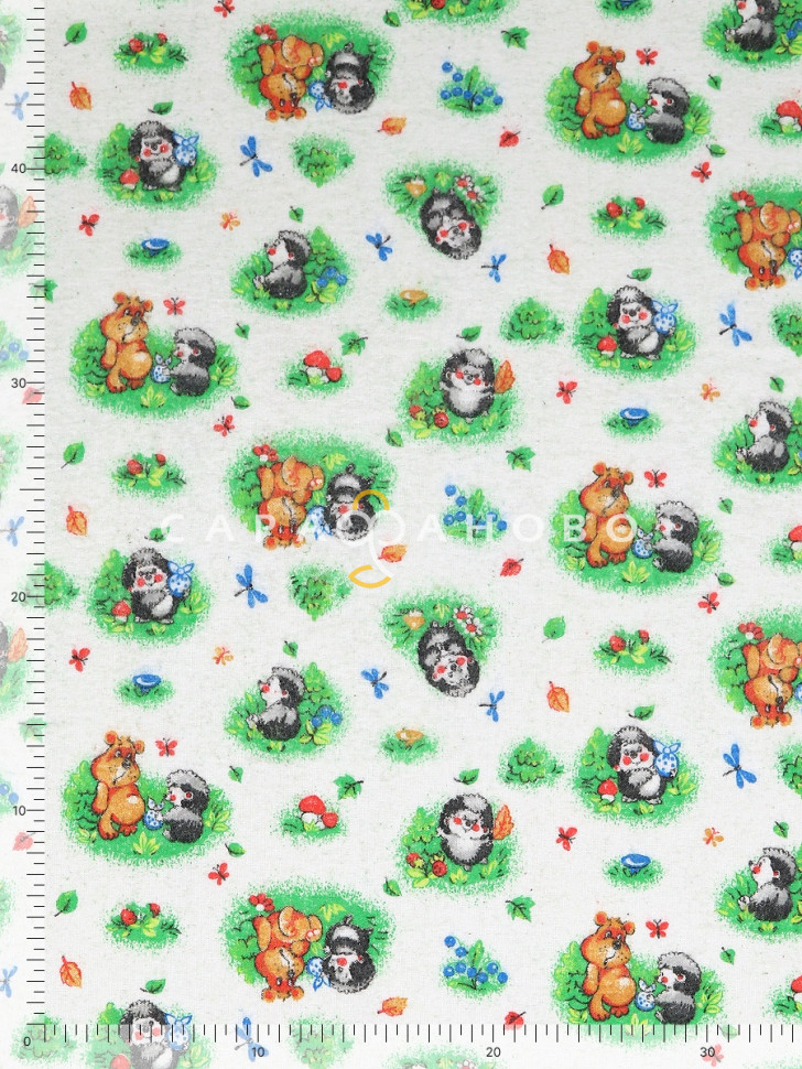 Фланель набивная 75 см, 136-1 Ёжики 165 +/-5 г/м2